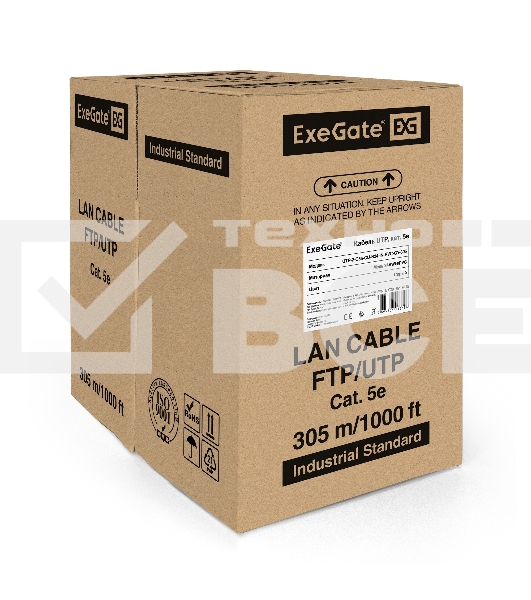Кабель ExeGate UTP 2 пары кат.5e медь, 24AWG, бухта 305м, серый, PVC