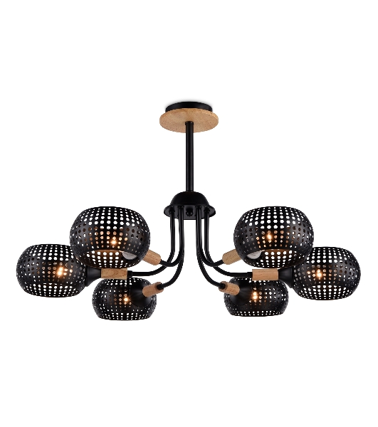 Светильник Ambrella light TR80167/6 BK/LWD черный/светлое дерево E14/6 max 40W D690*370