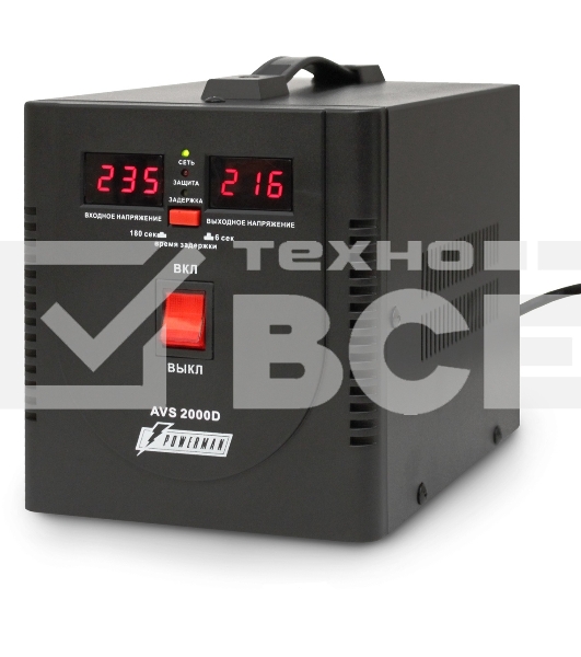 Стабилизатор напряжения Powerman AVS 2000D (2000ВА,15А,КПД 98%,циф. индикация вх./вых. напряж.)