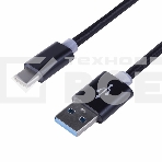 Шнур USB 3.1 type C (male)-USB 2.0 (male) в тканевой оплетке 1 м черный Rexant, фото 1
