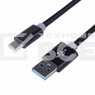 Шнур USB 3.1 type C (male)-USB 2.0 (male) в тканевой оплетке 1 м черный Rexant