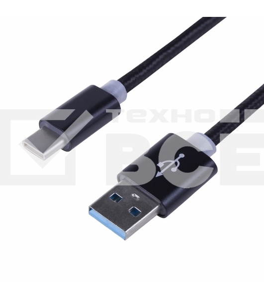 Шнур USB 3.1 type C (male)-USB 2.0 (male) в тканевой оплетке 1 м черный Rexant