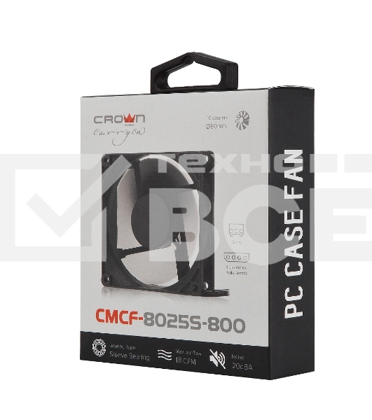 Вентилятор для корпуса Crown CMCF-8025S-800 черный, 80 мм, 2200 об/мин, 23 дБ, 3 pin