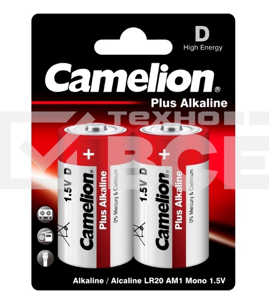 Элемент питания алкалиновый Camelion LR LR20 BL-2 (блист.2шт) 1.5 В