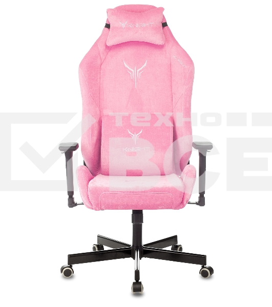 Кресло игровое Knight N1 Fabric розовый Velvet 36 с подголов. крестовина металл