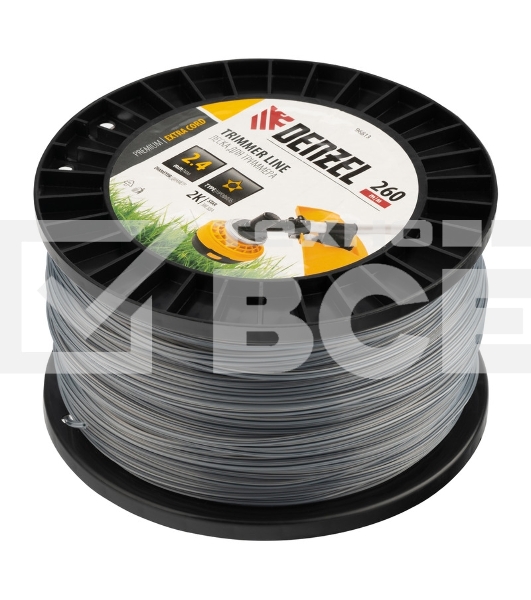 Леска для триммера Denzel двухкомпонентная звезда, 2,4 мм х 260 м, на DIN катушке EXTRA CORD