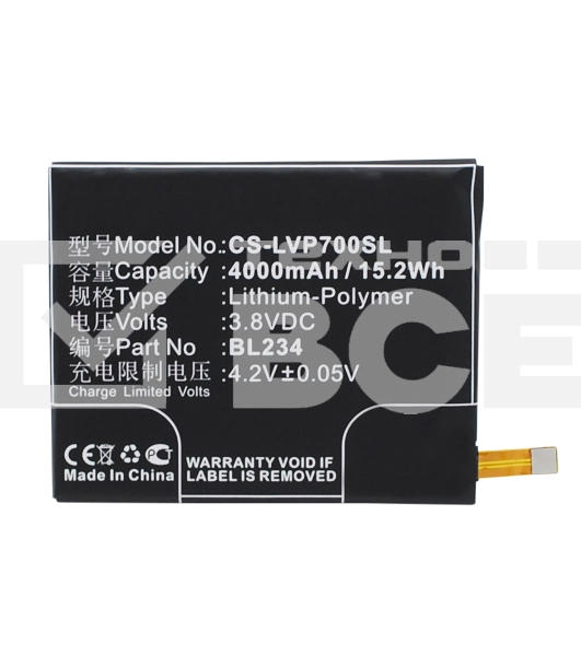 Аккумулятор CameronSinoCS-LVP700SL (BL234) для Lenovo P70T 3.8V / 4000mAh / 15.20Wh