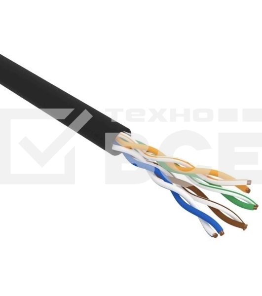 Кабель витая пара U/UTP, CAT 5e, PE, 4PR, 24AWG, OUTDOOR, SOLID, черный, 305м, РФ Rexant