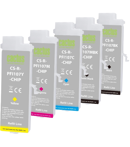 Картридж перезаправляемый струйный Cactus CS-R-PFI107SET-CHIP набор 5шт.упак. для Canon imageProGRAF iPF670/680/685/770/780/785 с чипом