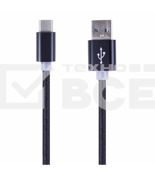 Шнур USB 3.1 type C (male)-USB 2.0 (male) в тканевой оплетке 1 м черный Rexant