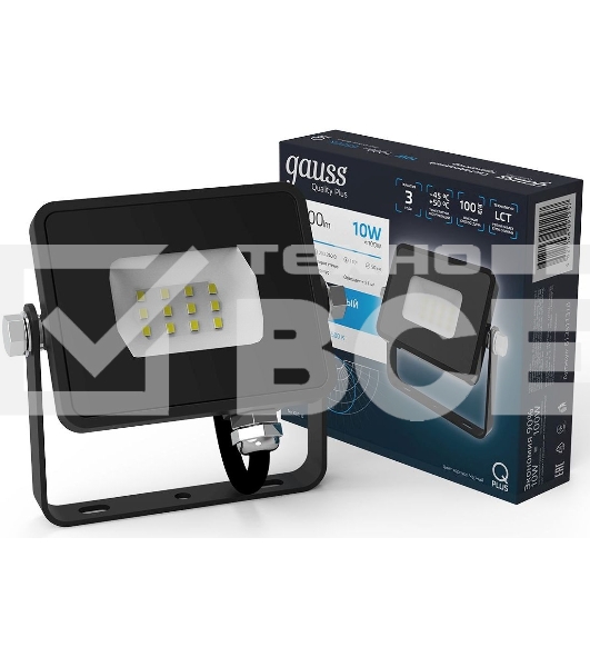 Прожектор светодиодный Led Qplus 10Вт IP65 6500К черный Gauss 613511310