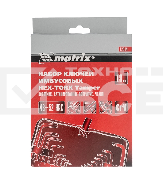 Набор ключей имбусовых Matrix HEX-TORX, 18 шт: HEX 1,5–10 мм, T10-T50, CrV, короткие, сатин.