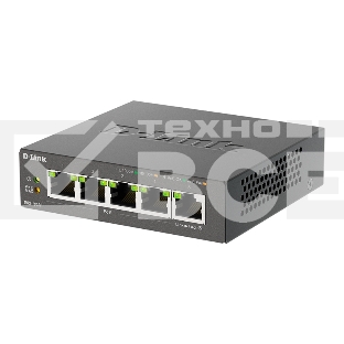 Неуправляемый коммутатор D-Link DGS-1005P/B3A с 5 портами 10/100/1000Base-T (4 порта PoE 802.3af/at, PoE-бюджет 60 Вт)
