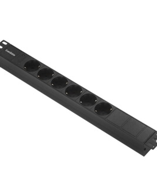 Блок розеток горизонтальный ExeGate ServerPro PDU-19H603 Al-6S-EU2.5, 19', 1U, Алюминий, 6 Schuko, кабель с евровилкой VDE-250V-16A-3*1.5мм2, 2.5 метра, черный