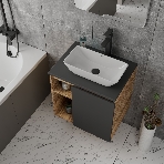 Тумба Bau Dream Blackwood 60 правая, графит, раковина BAU Spectrum mini 47х24 смеситель для раковины высокий Hotel Black, черный, выпуск клик клак, черный, фото6