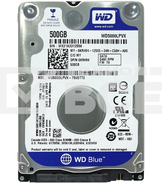 Жесткий диск WD Original SATA-III 500Gb WD5000LPCX Blue (5400rpm) 16Mb 2.5