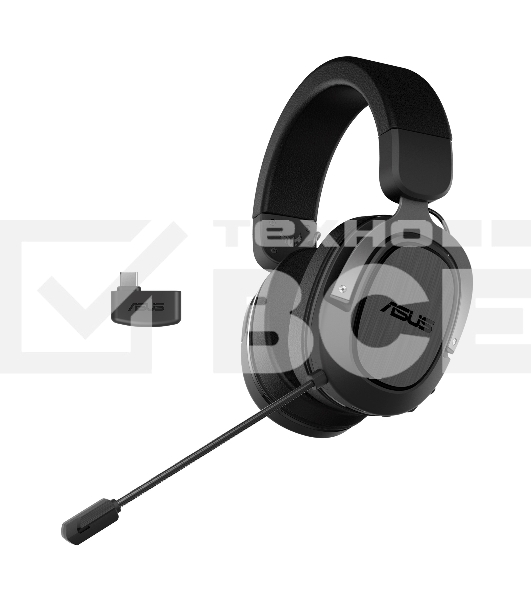 Игровые наушники чёрно-серые ASUS TUF Gaming H3 WL (2.4 ГГц, 7.1 виртуально, 50мм, неодимовые магниты, 32 Ом, 20~20000 Гц, микрофон, USB-C, PC, Mac, PS4, Nintendo Switch, Xbox One, 90YH02ZG-B3UA00)