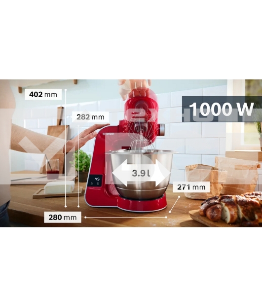 Кухонная машина Bosch MUM5X720 планетар.вращ. 1000Вт красный/серый