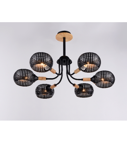 Светильник Ambrella light TR80167/6 BK/LWD черный/светлое дерево E14/6 max 40W D690*370