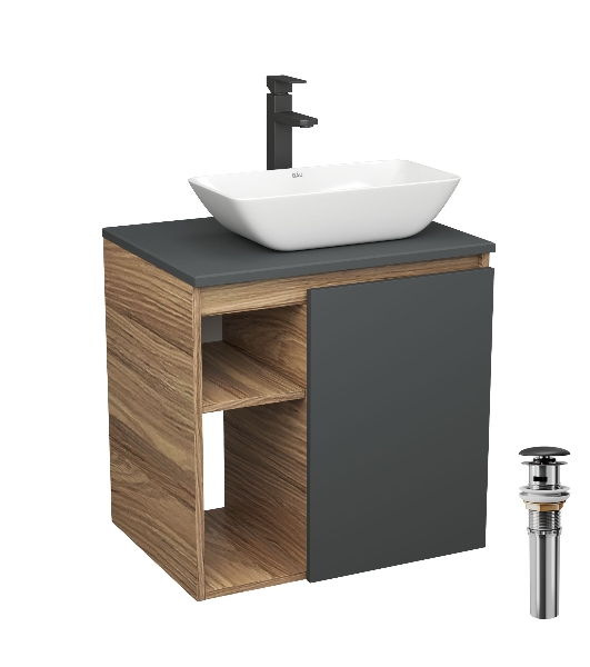 Тумба Bau Dream Blackwood 60 правая, графит, раковина BAU Spectrum mini 47х24 смеситель для раковины высокий Hotel Black, черный, выпуск клик клак, черный