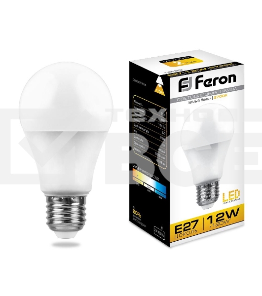 Лампа светодиодная FERON LB-93 (25489) 12W 230V E27 2700K A60