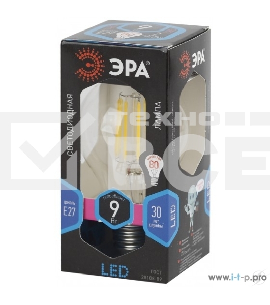 Лампа светодиодная груша ЭРА F-LED A60-9W-840-E27 (филамент, груша, 9Вт, нейтр., Е27)