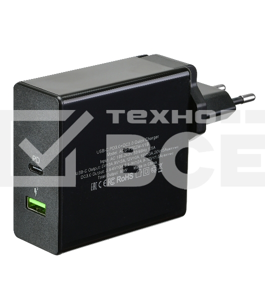 Сетевое зарядное устройство  ACD-P602W-V1B 60Вт, 2xUSB 1PD+1QC, 3.6~20В/3А RTL