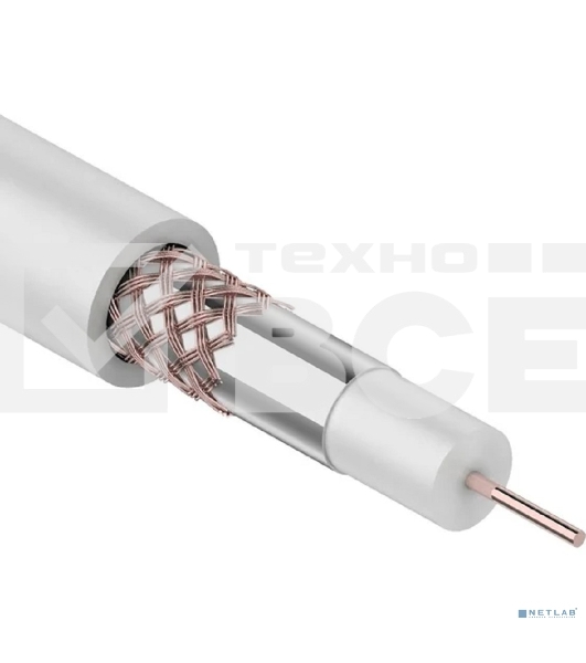 Кабель коаксиальный Rexant RG-59U+Cu, 75 Ом, Cu/Al/Cu, 64%, бухта 305 м, белый