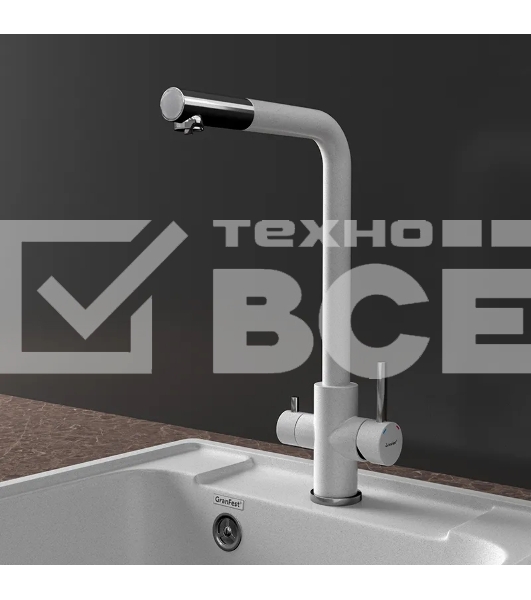 Кухонный смеситель GranFest Quarz GF-Z-5421, Г-образный, кран под фильтрованную воду, серый