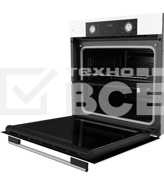 Встраиваемый духовой шкаф HF 608 W 60 см, 80 л, 6 режимов, каталитическая очистка, поворотные переключатели, телескопические направляющие на 1 уровне, белый цвет