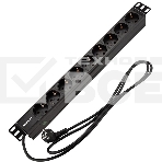 Блок распределения питания Rexant для 19' шкафов, горизонтальный, 9 розеток СЕЕ 7/4, 16A, без выкл, алюм корп, шнур 2м, вилка СЕЕ 7/7, фото5