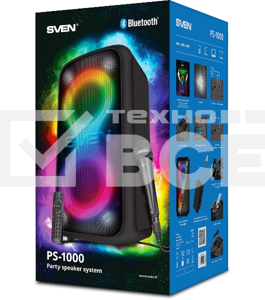 Колонка портативная Sven АС PS-1000 черный 160W 1.0 BT/3.5Jack 8000mAh (SV-022686)