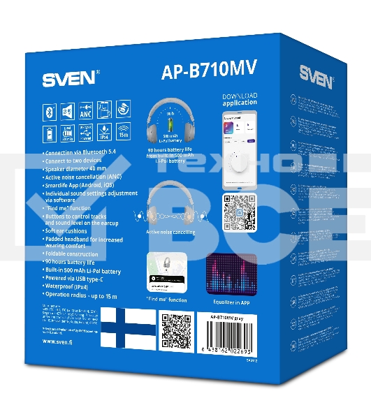 Беспроводные стереонаушники с микрофоном SVEN AP-B710MV, серый