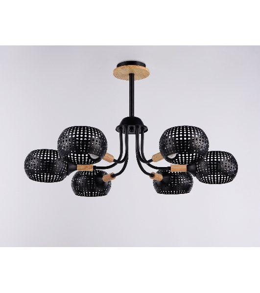 Светильник Ambrella light TR80167/6 BK/LWD черный/светлое дерево E14/6 max 40W D690*370