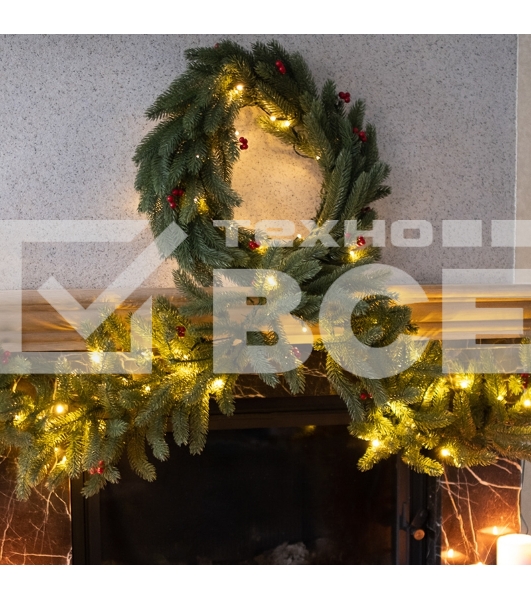 Еловый венок с ягодами и гирляндой NEON-NIGHT Ø 45 см, 20 LED, 2 х АА, литой, теплое белое свечение