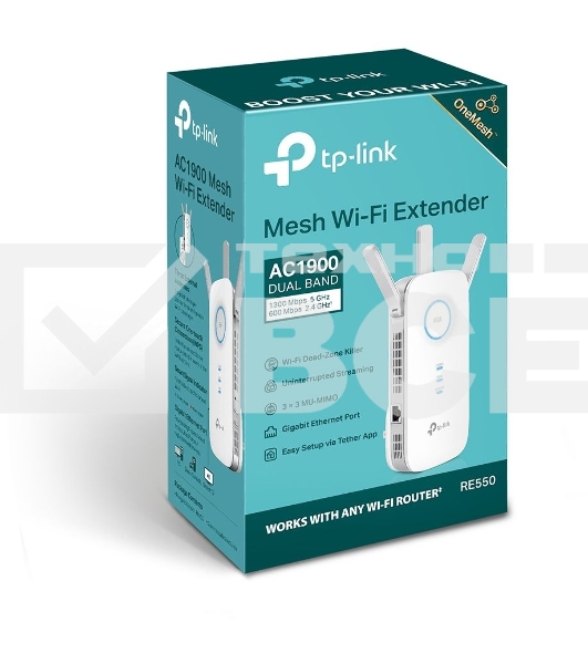 Усилитель сигнала TP-Link AC1900 Wi-Fi Range Extender 600 Mbps at 2.4 GHz + 1300 Mbps at 5 GHz; 3 × External Antennas, 1 × Gigabit Port, Wall Plugged; Tether App, WPS, Intelligent Signal Light, Access Control, Power Schedule, LED Control, RE/AP Mode, OneMe, MU-MIMO