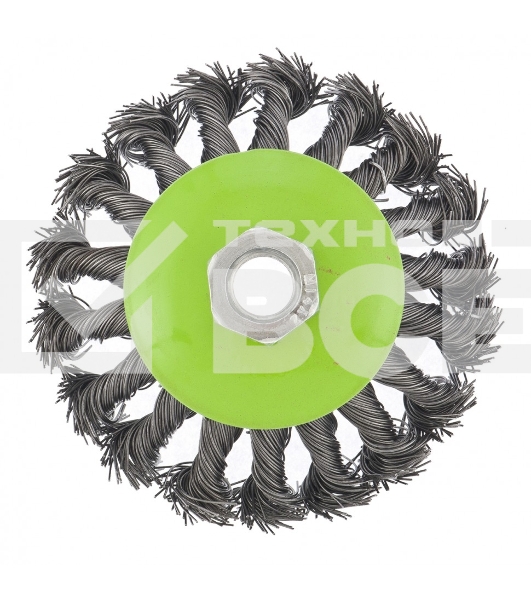 Щетка для УШМ Сибртех 100 мм, М14, Тарелка, крученая проволока 0,5 мм