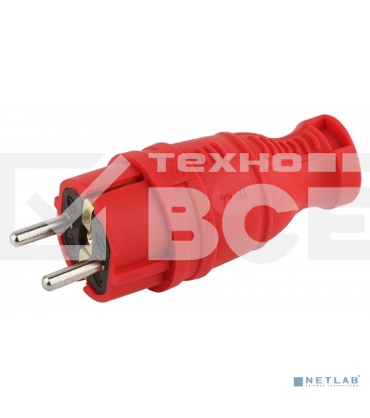 Вилка каучуковая ЭРА з/з прямая 16А IP44 красн. V8-RED-IP44