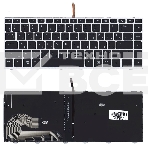 Клавиатура для ноутбука HP Elitebook 840 G5 черная с серебристой рамкой и подсветкой, фото3