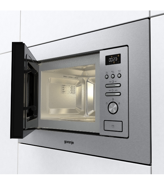 Микроволновая печь встраиваемая Gorenje BMI201AG1X нержавеющая сталь, 20 л, 800 Вт, переключатели - поворотный механизм/кнопки
