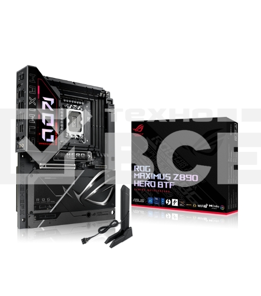 Материнская плата ASUS ROG MAXIMUS Z890 HERO BTF, LGA1851, Intel Z890, 4xDDR5, 4xSATA, 6xM.2, 1xPCIe 5.0 x16, 1xPCIe 4.0 x4, 1xPCIe x1, 1xHDMI, 2xUSB-C (Thunderbolt 4), 1xUSB-C 3.2 Gen 2, 4xUSB-A 3.2 Gen 2, 4xUSB-A 3.2 Gen 1, 2x2.5Gb LAN, Wi-Fi 7, Bluetoo