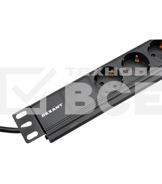 Блок распределения питания Rexant для 19' шкафов, горизонтальный, 9 розеток СЕЕ 7/4, 16A, без выкл, алюм корп, шнур 2м, вилка СЕЕ 7/7