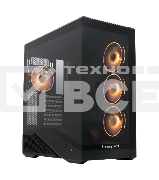 Компьютерный корпус без блока питания HSPD F711-TGbK-ARGB, Panoramic Full Tower, черный, TG, 0.7 SPCC, 4x120мм ARGB ATX, mATX, mITX 190/420/280мм 2x2.5', 2x3.5', 7xPCI 1xUSB-A 3.0, 1xUSB-C 445x235x475мм