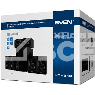 Аудиоколонки SVEN HT-210, черный, акустическая система 5.1, мощность (RMS):50Вт+5x15Вт, Bluetooth, Optical, Coaxial, FM-тюнер, USB/SD, дисплей, ПДУ