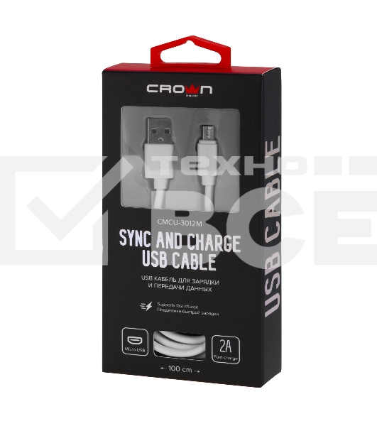 Кабель Crown USB - microUSB CMCU-3012M белый