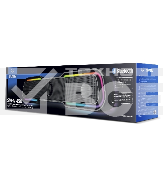 Колонки чёрные Sven 450 2.0 (2x5W, Bluetooth, RGB-подсветка)