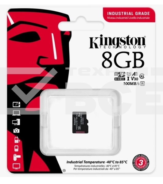 Флеш карта microSDHC 8Gb Class10 Kingston <SDCIT2/8GBSP> Industrial Temperature Class UHS-I без адаптера