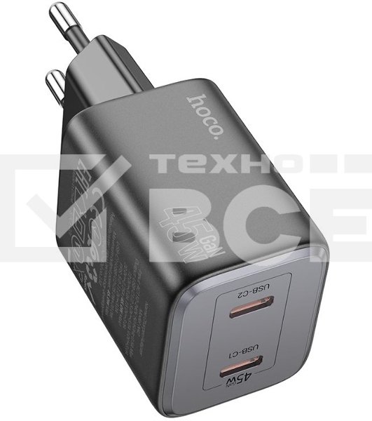 Сетевое зарядное устройство Hoco N42 Elogiado 45W 3A+2.25A (PD+QC+AFC) 2xUSB type-C универсальное черный