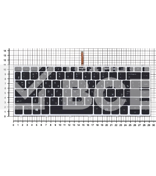 Клавиатура для ноутбука HP Elitebook 840 G5 черная с серебристой рамкой и подсветкой