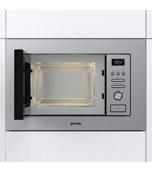 Микроволновая печь встраиваемая Gorenje BMI201AG1X нержавеющая сталь, 20 л, 800 Вт, переключатели - поворотный механизм/кнопки